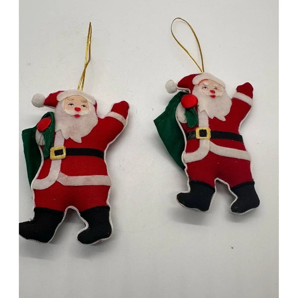 Lot of 2 Vintage JCPenney Santa Christmas Ornaments‎ Fabric 1992